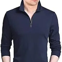 jangoboy Men's Plain | Zip Neck | Full Sleeve - Regular Fit | Collar Neck T-Shirt (Available in 26 Colors) (Pack of 1) image 1