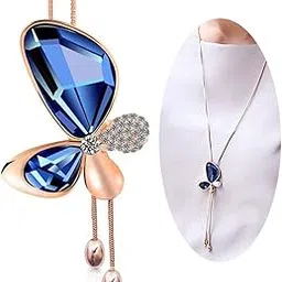 shining diva fashion Latest Stylish Crystal Butterfly Chain Pendant Necklace for Women and Girls (Blue)(9278np)-picture-59