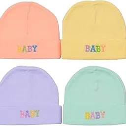 Navy Zone Soft Cotton Baby Plain Cap for Newborn Baby Boys and Girls - Pack of 4-picture-53