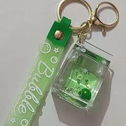 Multi colour Liquid Glitter Keychain with Floating Character, Floral Design Strap, Gold Metal Ring, Clear Globe Charm-picture-34