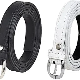 zacharias Women's Artificial Leather 0.5 Inches Slim Belt V-0.5_(Black & White_Pack of 2)-picture-32