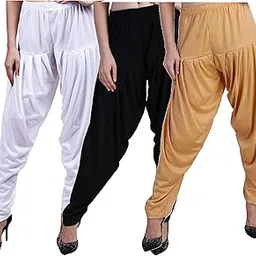 magilam Women Solid Viscose Combo 3 Patiala Pants (White::Black ::Multicoured)-picture-30