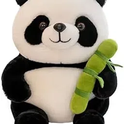 Plush Panda Bear with Bamboo Stuffed Animal, Black and White Soft Toy-picture-23