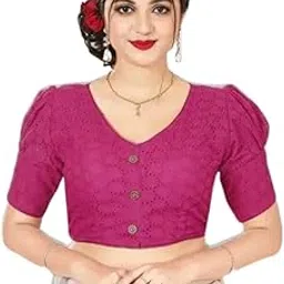 Women’s V-Neck Cotton Blend Readymade Saree Blouse – 3/4 Sleeve Stylish Designer Blouse-image-4