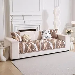 HOMETHREADS Premium Embroidered Cotton Sofa Cover Mat with PVC Backing for Non-Slip Comfort (Coffee, 3 Seater | 180x75cm)-image-5