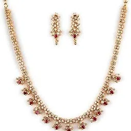 sasitrends American Diamond White-Ruby Sonte Studded Micro Gold Plated Jewellery Set for Women & Girls-picture-12