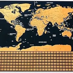 GLAZU Scratch Off World Map Travel Poster, Black and Gold, 42.5 x 30 cm with Rolling Cover-picture-11