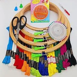 ONRESTO DIY Embroidery Material Kit, Special Pack of 4 Hoops, 25 Multicolor Threads, 30 Assorted Needles, 1 Seam Ripper, 40 Tailor Pins, 2 Threaders, 1 Scissor-picture-26