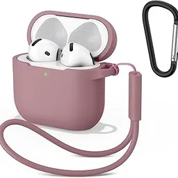 Tobfit Case for AirPods 4 Case Cover 2024 with Lanyard & Keychain, Soft Silicone Protective Case for Apple AirPods 4th Generation, Full Protection, Support Wireless Charging - Red Bean Paste Pink image 1