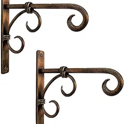 Wood Art Store Wall Lantern Hanger And Plant Hook for Bird Feeders Wall Planter Hook Flower Pot Wind Chime Lanterns Hanger Antique Design Golden (Design 2)-picture-24