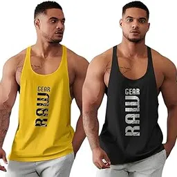 Men's Gym Vest for Bodybuilding | RAW Gear Stringer Tank Top | Sleeveless Workout T-Shirt for Fitness, Muscle & Training Wear Pack of 2-picture-59