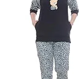 ninen Women’s Leopard Print Pajama Set – Black Sweatshirt with Cute Bear Design | Cozy Winter Loungewear Set with Pockets | Soft Sleepwear Night Suit for Women-picture-12