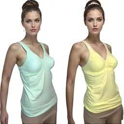 nafilyo Women's Regular Fit Sleeveless Cotton Sando Camisole Full Slip Spaghetti Pack of 2 Multicolor image 1