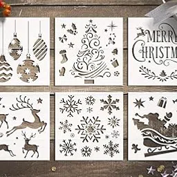 GSS Designs Merry Christmas Stencils Pack of 6 - Santa Claus, Christmas Tree, Snowflakes, Bulbs, Reindeers for Decoration 6X6 inch-picture-16