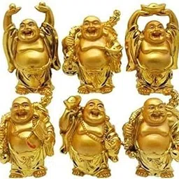 KIRINVEDA Feng Shui Golden Buddha Laughing for Health and Wealth Happiness Showpiece Gift Statue (Golden) | Set of 6-picture-11