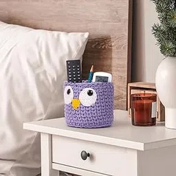 Kind Strings New Owl Multipurpose Basket for Storage Handmade Cute Baskets for Gift -The Wise Owl Mini Basket (Lilac)-picture-17