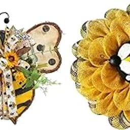 BNF®Set of 2 Sunflower Bee Wreath Handmade Spring Wreath Door Hanging|Home & Garden |Home Décor|Floral Décor-picture-12