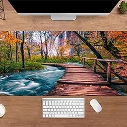 Gadgets WRAP Extended Large 18x36inch Mouse Pad Desk Mat Anti-Slip Base Spill-Resistant for Laptop, MacBook, Gaming Computer - Wooden Bridge View Plitvice Park-picture-22