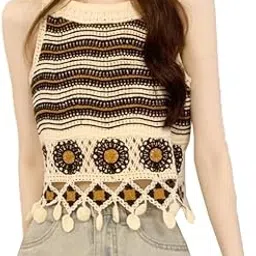 icw Women Embroidery Beachwear Halter Neck Sleeveless Knit Boho Crochet Vest Crop Cami Tank Top 158-picture-52