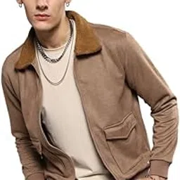 campus sutra Men's Polyester Zip-Front Standard Length Jacket With Fleece Detail For Casual Wear | Long Sleeve | High Neck | Zipper Closure | Suede Jacket Crafted With Comfort Fit For Everyday Wear-picture-30