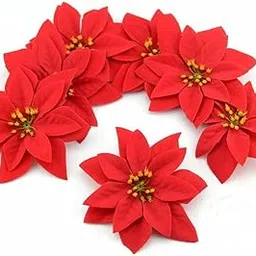 VRB Dec™ 12pcs Christmas Poinsettias Red/Gold Velvet Decorative Artificial Flowers Christmas Flowers of Velvet Christmas Decorations Items/Chritmas Tree/Decoration Items (Red (Pack of 12))-picture-10