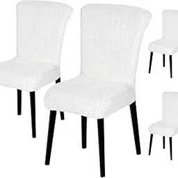 House of Quirk Stretchy Universal Jacquard Sapphire Chair Cover Removable & Washable Short Dining Chair Cover Protector Seat Slipcover (Beige, Pack of 4)-picture-10