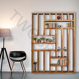 TWOBROS Urbane Crafts Solid Mango Wood Modern Display Book Rack for Home Office Use | Book Shelves Open Bookcase Showcase Stand | Display Unit Bookshelf for Home Library (Style - 4)-image-50