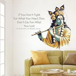 WallHunt PVC Vinyl Krishna Ji Bhagwat Geeta Quote Self-Adhesive Wall Sticker for Home Decor/Decoration - Living Room, Bedroom, Kids Room (Multicolor, Size:71X58CM)-image-82