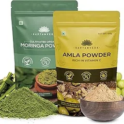 SAPTAMVEDA 100% Organic Moringa Powder and Organic Amla Powder (150 gms + 150 gms) - Superfood Combo Pack Of 2-300gms | Indian Gooseberry Powder| Rich In Vitamin C-image-37