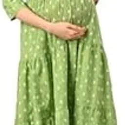 negen Cotton Maternity Dresses for Women with Feeding Zip - Floral Pink Breastfeeding Maternity Gown Kurti for Pregnant Women - Nursing Pre and Post Pregnancy Wear image 1