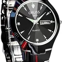 wowobjects Men's Waterproof Quartz Watch with Calendar, Stainless Steel Band, Analog Wristwatch-picture-29