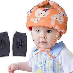Synlark Baby Head Protector, Adjustable Size, Baby Safety Helmet + Baby Kneepads for Crawling, Baby Head Guard for Boys and Girls & Corner Guard Protection (Peach)-picture-29