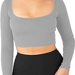 sohot Women's Cotton Stylish Western Basic Solid Wear TV Oval Neck with Full/Long Sleeve Crop Top for Women L649-picture-28