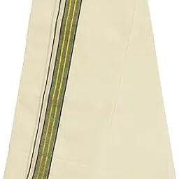 yettalan Mens Center Gold Jari 2 Line Border 100% Cotton Cream Dhoti 4.00 Meters Double Mundu/Vesti-picture-11