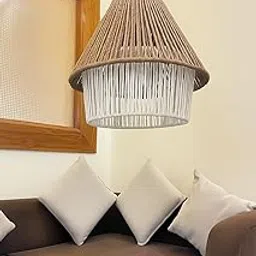 Aj Quality Paper Rafia Handwoven Rattan Pendant Light, Natural Rafia Hut shape Lampshade, Modern Boho Hanging Lamp (12"X18")-picture-24