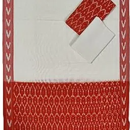 Pochampally Ikat Women Unstitched Cotton Dress Material Suit Set - Orange & Off White - Viss045, Customizable Length-picture-18