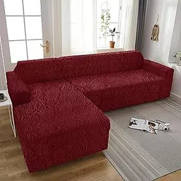House of Quirk Universal Jacquard Waterproof Camellia Fabric L - Shape Sofa Cover Soft Touching Cover for Couch Flexible Stretch Sofa Slipcover (Maroon)-picture-32