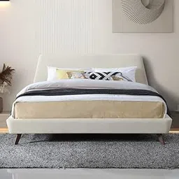 Upholstered Platform Low Profile Bed King Size | Bed King Size | Bed for Bedroom, Living Room | Bed Without Storage | Mattress not Included | Fabric Color:- Ivory-picture-11