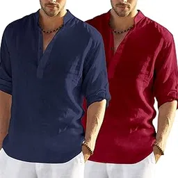 hemilique Combo of Men's Regular Fit Cotton Blend Casual Kurta (Pack of 3)-picture-12