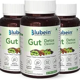 Blubein Gut Detox | Cleanse Plant-Based Tablets for Men & Women | Reduces Acidity, Constipation & Supports Digestion With Ayurvedic Herbs Enhances Gut Health | 60 Veg Tablets x Pack of 3 image 1