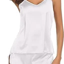 rich lust Women Babydoll Lingerie Set Pajamas Camisole Sleeveless Satin Top Tanks Shorts Soft Comfortable Deep V Neck Elegant Rich Look Anniversary Night Dress-picture-32