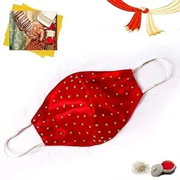 Shree Shree traders Noor Collection : Premium Wedding Designer Mask for Bride and Groom - RED-picture-24
