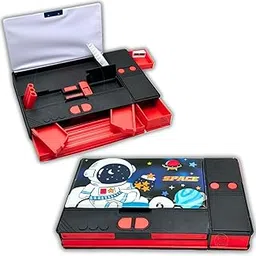 S4SQUARE ENTERPRISE Plastic Jumbo Size Multi-Functional Astronaut Space Theme Pencil Modern Geometry Box with Integrated Sharpner for Boys Girls Kids,Multicolor image 1