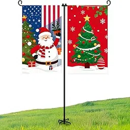ESTTOP Heavy Duty Garden Flag Holder Stand Metal Iron Stand with 5 Prong Base for Double Flags Suitable for Outside or Garden Patio Yard Decor-picture-24
