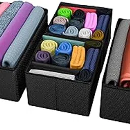 Skrill 4-Piece Foldable Cloth Storage Box Set | Cube Baskets, Bins & Dividers for Closet & Dresser Drawer Organization with Zipper, for Clothes, Toys, Kitchen Items, Sewing, & Medicines - Black image 1