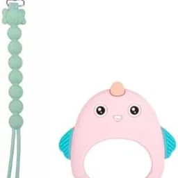 Rukan 2-Pack Pacifier Clip & Teether Toy Hen Shape - Silicone for Babies 3-12 Months, Anti-Lost Design (Green/Pink)-picture-11