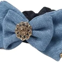 2-Piece Fashion Set with Denim Bow Hair Scrunchie and White Butterfly Crystal Jewelry Set, Pearl Embellished Hair Accessory with Matching Necklace and Earrings-picture-24