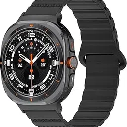 Magnetic Band Compatible with Samsung Galaxy Watch 7 Ultra 47mm Band, Sport Silicone Strap Strong Magnet Link with Stainless Steel Adapter for Men and Women - Black-picture-65