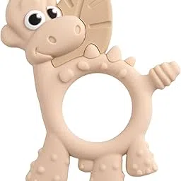 Bibado Dotty The Dinosaur Silicone Teether for Babies, BPA Free- Multi-Sensory Baby Teether- Brown image 1