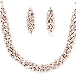 zeneme Jewellery American Diamond Choker Necklace Set With Earring For Women and Girls-picture-40